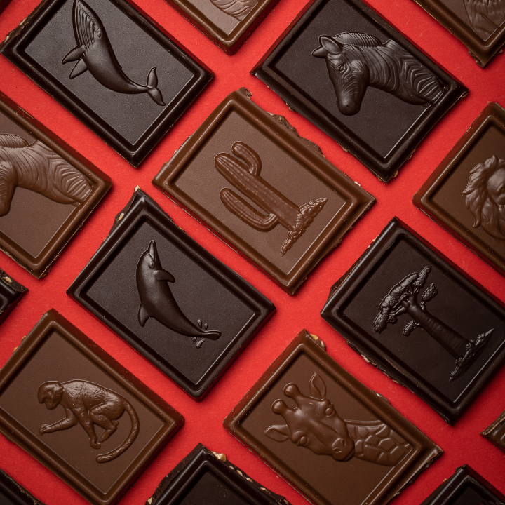 Les différents carreaux de chocolat Merveilles du Monde à l'effigie des animaux sauvages