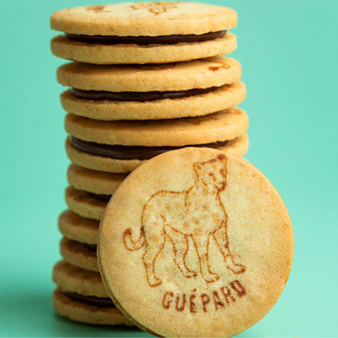 
                  
                    Un biscuit Croc’Animaux décoré d'un guépard, composé de deux biscuits dorés et d’un cœur fondant au goût chocolat, noisette et amande.
                  
                