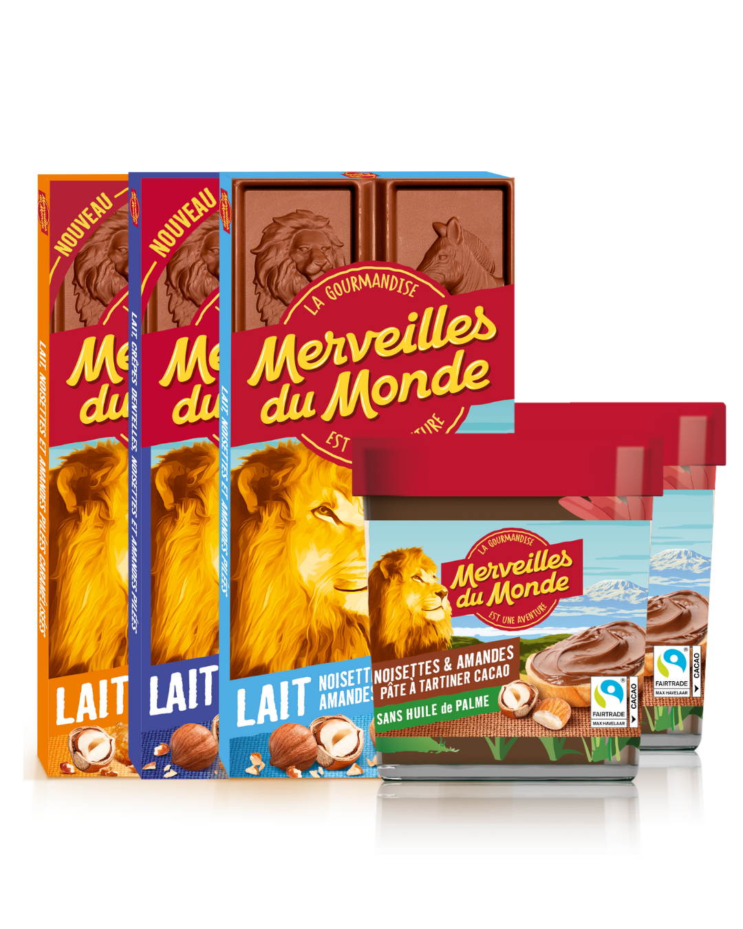 Découvrez le pack Merveilleuse Chandeleur, celui-ci comprend : 2 verres de pâte à tartiner de 190 g, 1 tablette de chocolat au lait aux noisettes et amandes pilées, 1 tablette de chocolat au lait noisettes et amandes pilées aux éclats de crêpes dentelles, 1 tablette de chocolat au lait noisettes et amandes pilées caramélisées, pointe de sel.