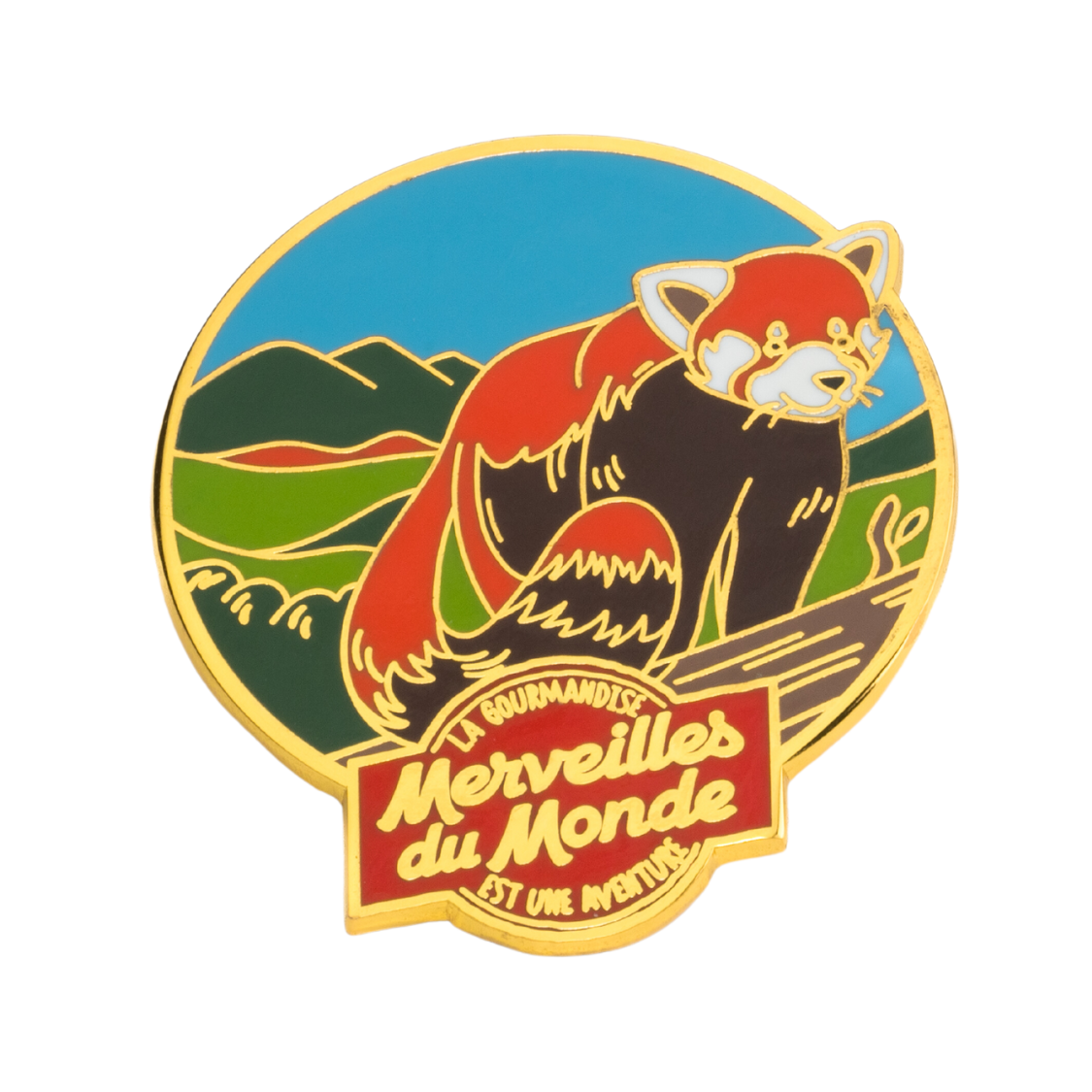 Pin's collector Merveilles du Monde avec un panda roux.