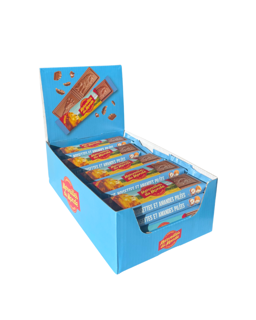 Découvrez la nouvelle Barre Chocolatée Merveilles du Monde. Un chocolat onctueux avec 14% d'inclusions de Noisettes et d'Amandes. Disponible en présentoir de 24 barres chocolatées. 