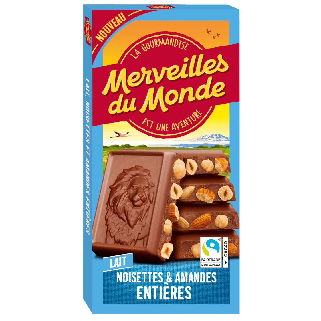 Découvrez notre tablette chocolat au lait aux noisettes et amandes entières Merveilles du Monde. Généreuse et ultra gourmande, elle renferme de délicieuses noisettes et amandes entières pour un croquant irrésistible. 