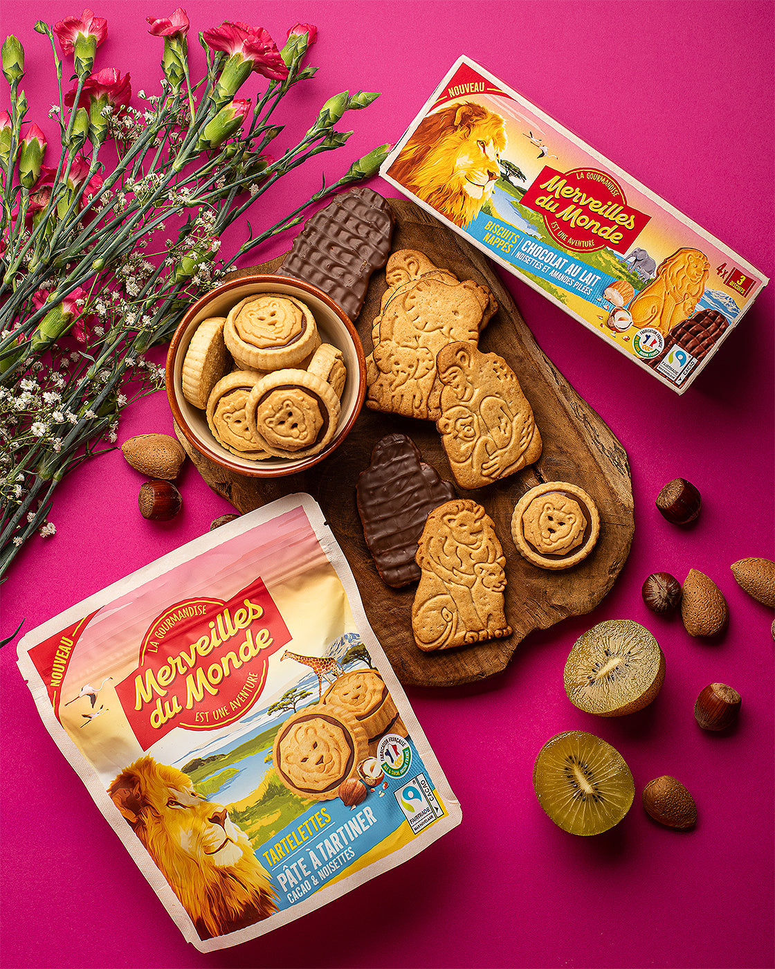 
                  
                    Nos biscuits nappés et tartelettes à la pâte à tartiner Merveilles du monde.
                  
                