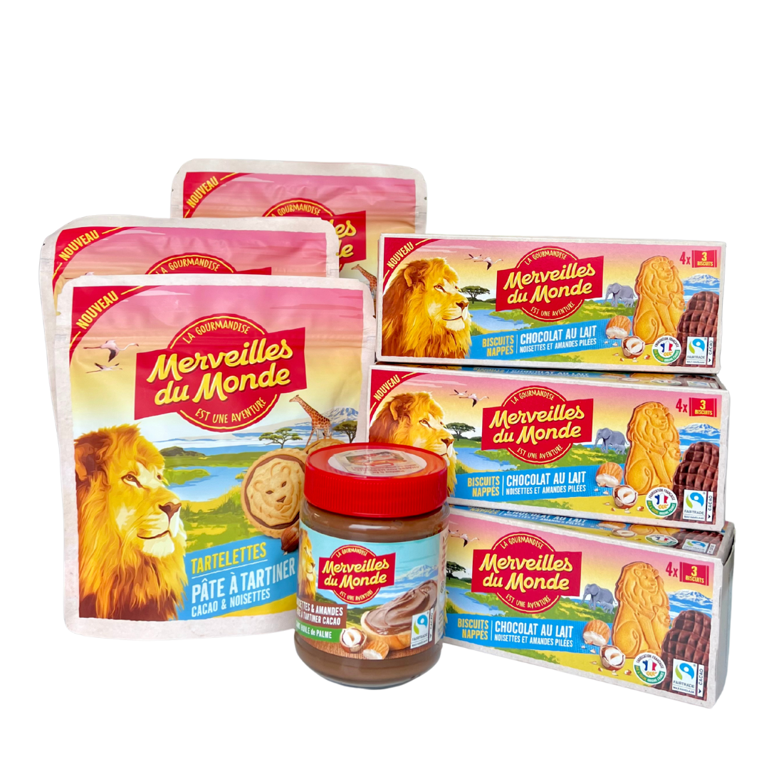 Assortiment de nos biscuits et pâte à tartiner Merveilles du monde.